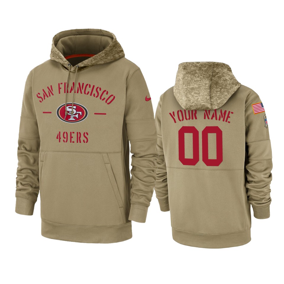 Men's San Francisco 49ers Customized Tan 2019 Salute to Service Sideline Therma Pullover Hoodie